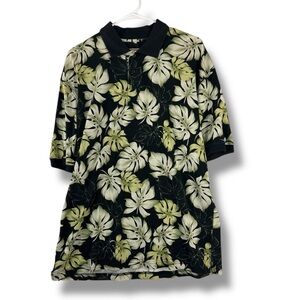 Paradise Coves Polo Mens L Large Silk Blend Short Sleeve Black Hawaiian